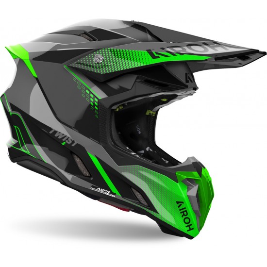 AIROH TWIST 3 Motorradhelm - SHARD GREEN GLOSS - Größe M - ECE 22.06 - Mit Bluetooth-Vorbereitung